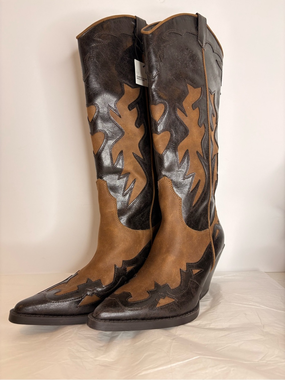 Zara Two-Tone Brown and Dark Brown Over-the-Knee Western Boots